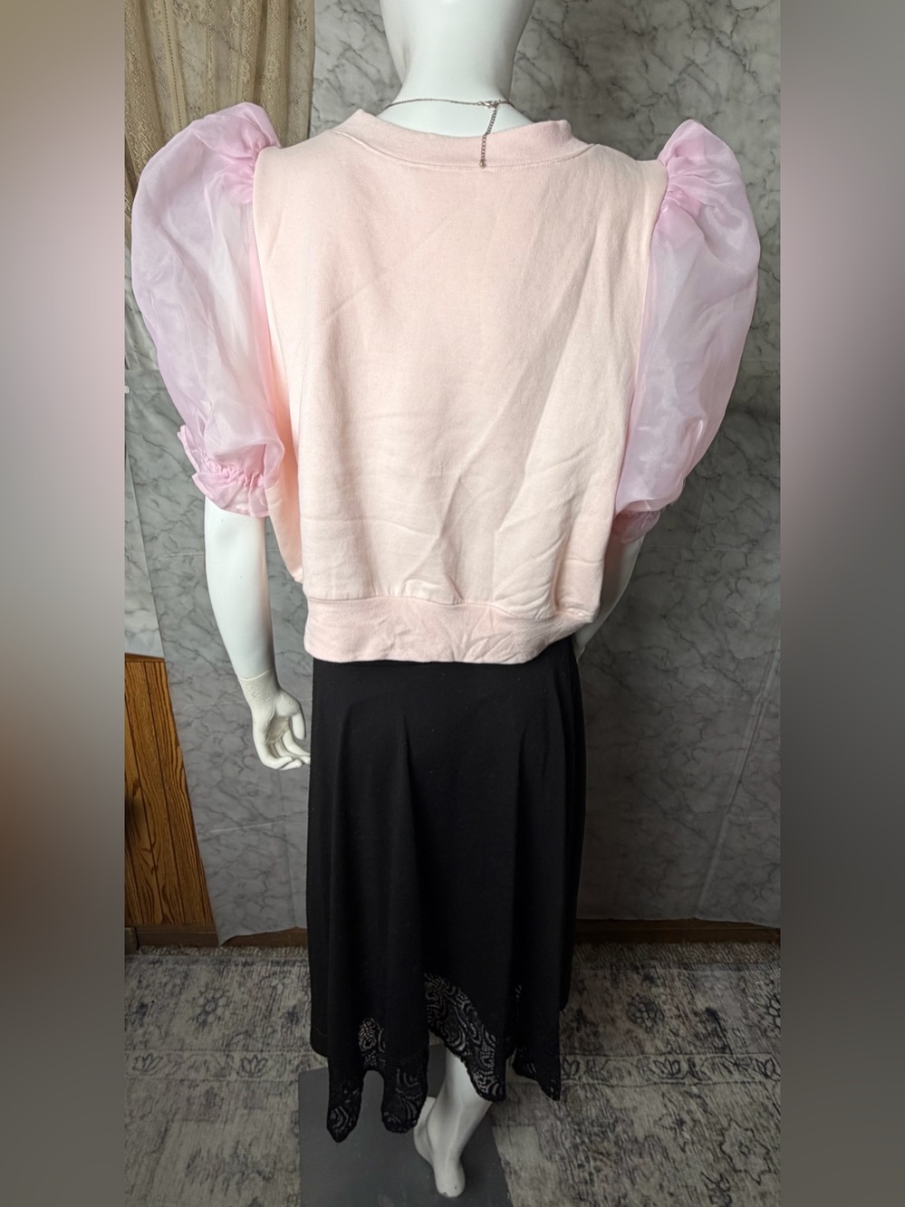 Selkie Pink Puff Sleeve Sweatshirt Romantic Art Print Coquette Fairycore Size L - Picture 9 of 16